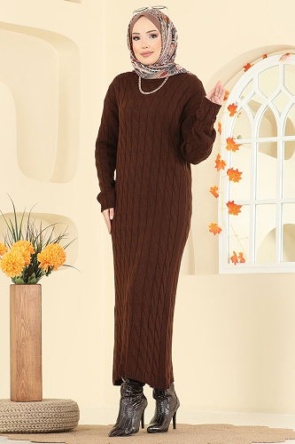 moda selvim Dress 2752AYD574 Brown - Thumbnail