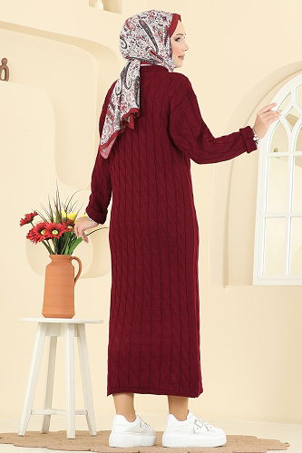 moda selvim Dress 2752AYD574 Burgundy - Thumbnail