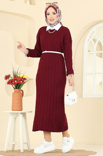 moda selvim الفستان خمري 2752AYD574 - Thumbnail