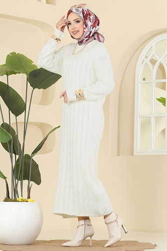 moda selvim Dress 2752AYD574 Ecru - Thumbnail