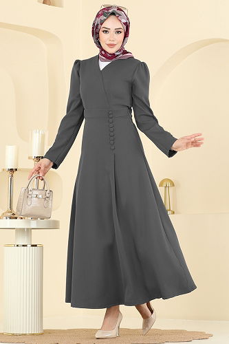 moda selvim الفستان رمادي غامق 2754SL432 - Thumbnail
