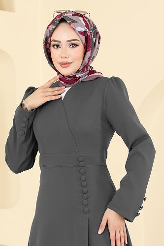 moda selvim الفستان رمادي غامق 2754SL432 - Thumbnail