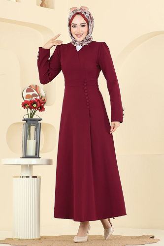moda selvim Dress 2754SL432 Burgundy - Thumbnail