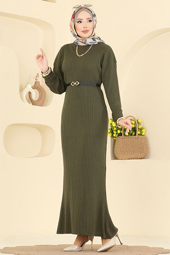 moda selvim الفستان اخضر عفني 2761AYD574 - Thumbnail