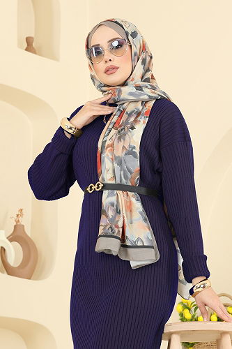 moda selvim الفستان كحلي 2761AYD574 - Thumbnail