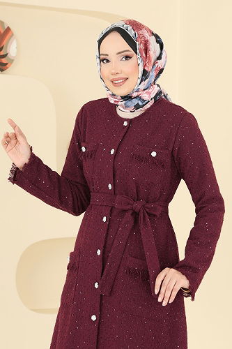 moda selvim Dress 2761SL432 Burgundy - Thumbnail