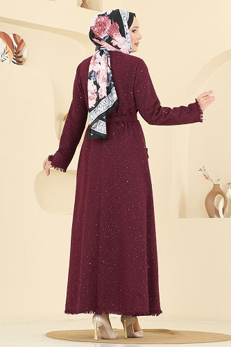 moda selvim Dress 2761SL432 Burgundy - Thumbnail