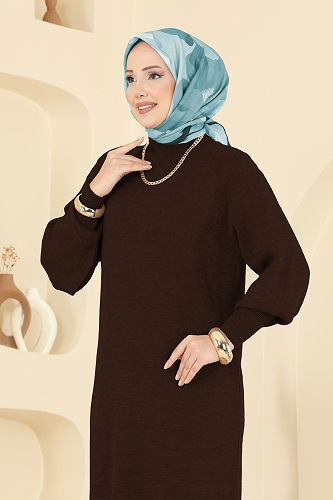 moda selvim الفستان بني 2764AYD574 - Thumbnail