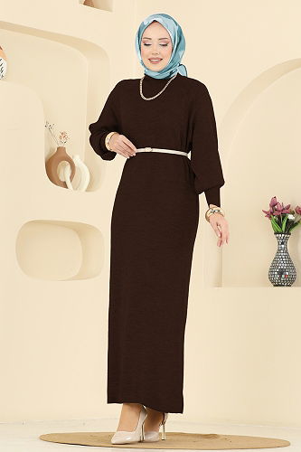 moda selvim الفستان بني 2764AYD574 - Thumbnail