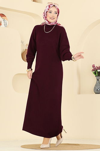 moda selvim الفستان خمري 2764AYD574 - Thumbnail