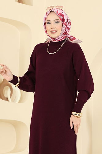 moda selvim الفستان خمري 2764AYD574 - Thumbnail