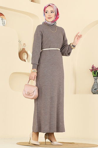moda selvim الفستان بيج غامق 2764AYD574 - Thumbnail