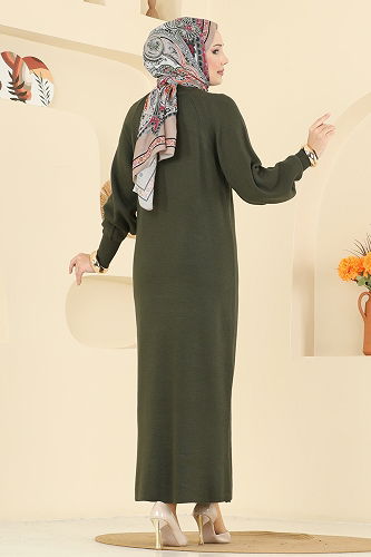 moda selvim الفستان اخضر عفني 2764AYD574 - Thumbnail