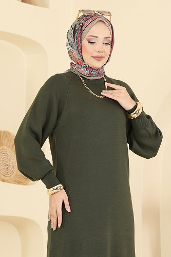 moda selvim الفستان اخضر عفني 2764AYD574 - Thumbnail