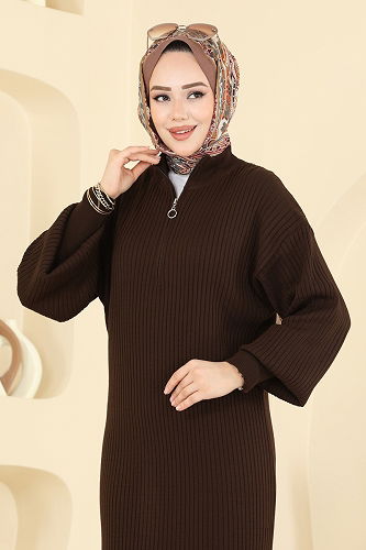 moda selvim Dress 2770AYD574 Brown - Thumbnail
