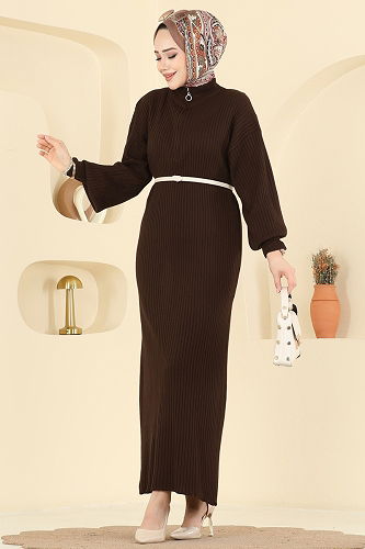 moda selvim الفستان بني 2770AYD574 - Thumbnail
