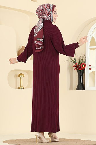 moda selvim Dress 2770AYD574 Burgundy - Thumbnail
