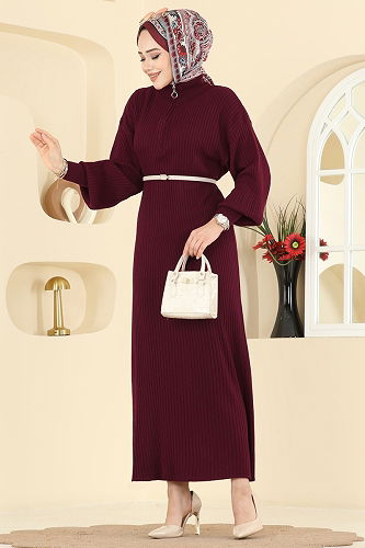 moda selvim Dress 2770AYD574 Burgundy - Thumbnail