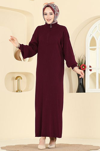 moda selvim Dress 2770AYD574 Burgundy - Thumbnail