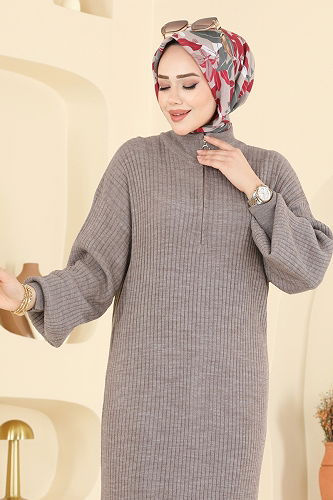 moda selvim الفستان بيج غامق 2770AYD574 - Thumbnail