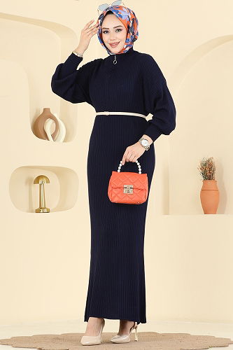moda selvim Dress 2770AYD574 Navy Blue - Thumbnail