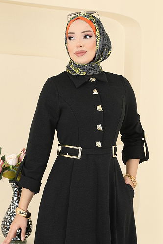 moda selvim الفستان أسود 2770SL432 - Thumbnail