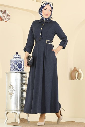 moda selvim Dress 2770SL432 Navy Blue - Thumbnail