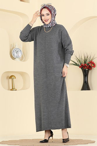 moda selvim الفستان رمادي غامق 2772AYD574 - Thumbnail