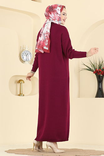 moda selvim Dress 2772AYD574 Burgundy - Thumbnail