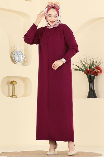 moda selvim الفستان خمري 2772AYD574 - Thumbnail