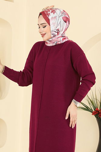 moda selvim الفستان خمري 2772AYD574 - Thumbnail