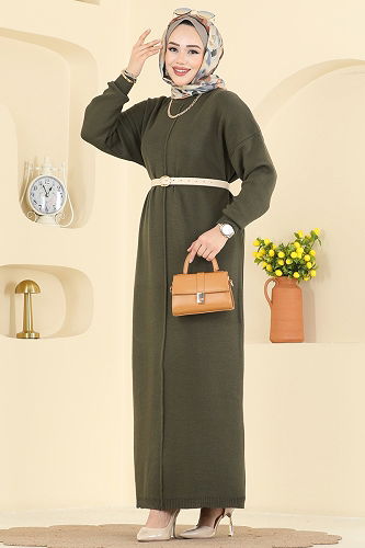 moda selvim الفستان اخضر عفني 2772AYD574 - Thumbnail