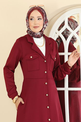 moda selvim الفستان خمري 2772SL432 - Thumbnail