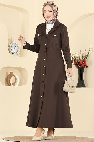 moda selvim Dress 2772SL432 Dark Brown - Thumbnail