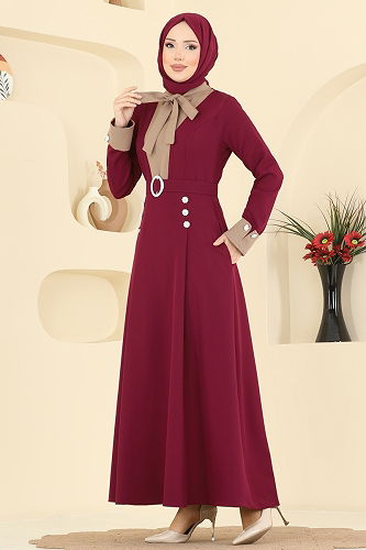 moda selvim Dress 2774SL432 Burgundy - Thumbnail
