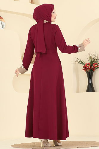 moda selvim Dress 2774SL432 Burgundy - Thumbnail