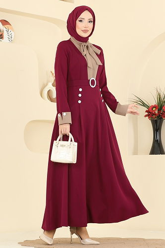 moda selvim الفستان خمري 2774SL432 - Thumbnail