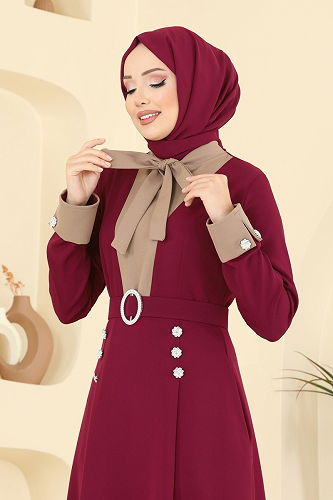 moda selvim الفستان خمري 2774SL432 - Thumbnail