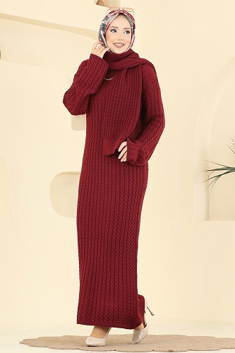 moda selvim Dress 2776AYD574 Burgundy - Thumbnail