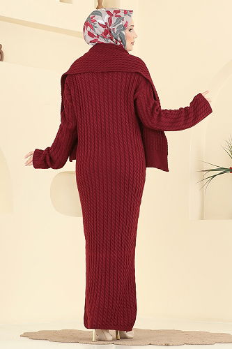 moda selvim الفستان خمري 2776AYD574 - Thumbnail