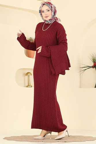 moda selvim الفستان خمري 2776AYD574 - Thumbnail