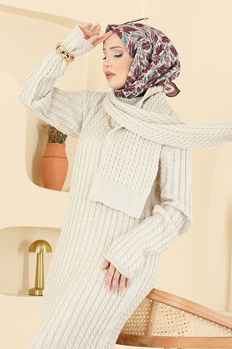 moda selvim Dress 2776AYD574 Stone - Thumbnail