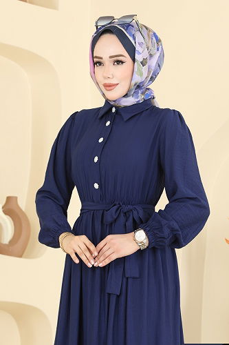 moda selvim الفستان كحلي 2781AYD574 - Thumbnail