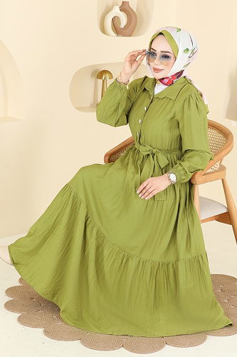 moda selvim الفستان أخضر فستقي 2781AYD574 - Thumbnail