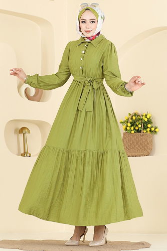 moda selvim الفستان أخضر فستقي 2781AYD574 - Thumbnail