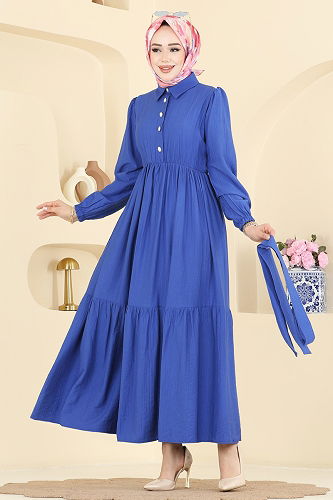 moda selvim Dress 2781AYD574 Saxe - Thumbnail