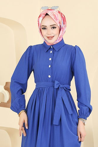 moda selvim الفستان نيلي 2781AYD574 - Thumbnail