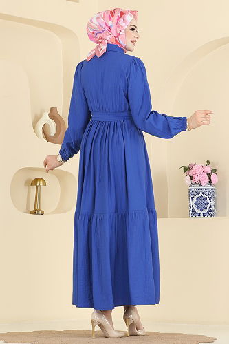 moda selvim الفستان نيلي 2781AYD574 - Thumbnail