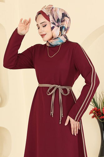 moda selvim Dress 2781SL432 Burgundy - Thumbnail