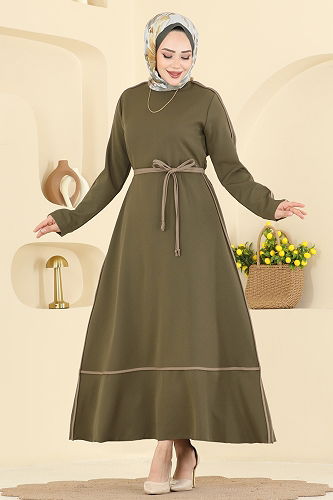 moda selvim الفستان اخضر عفني 2781SL432 - Thumbnail